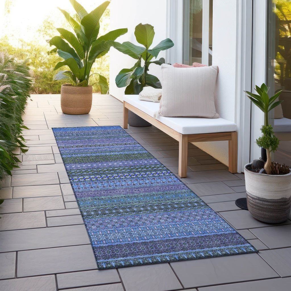 Machine Washable Indoor/ Outdoor Moroccan Stripes Chantille Rug