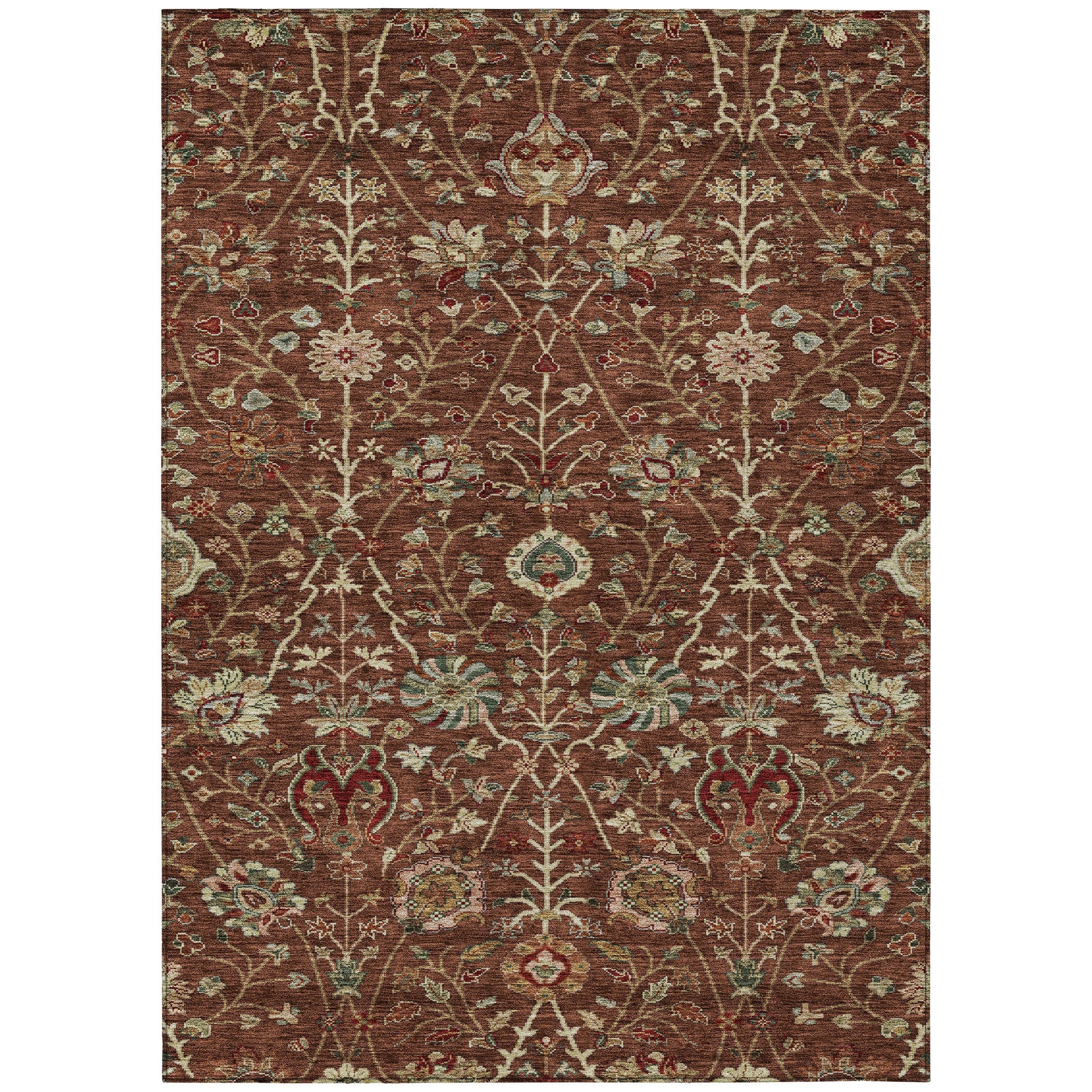 Machine Washable Indoor/ Outdoor Traditional Kashan Chantille Rug