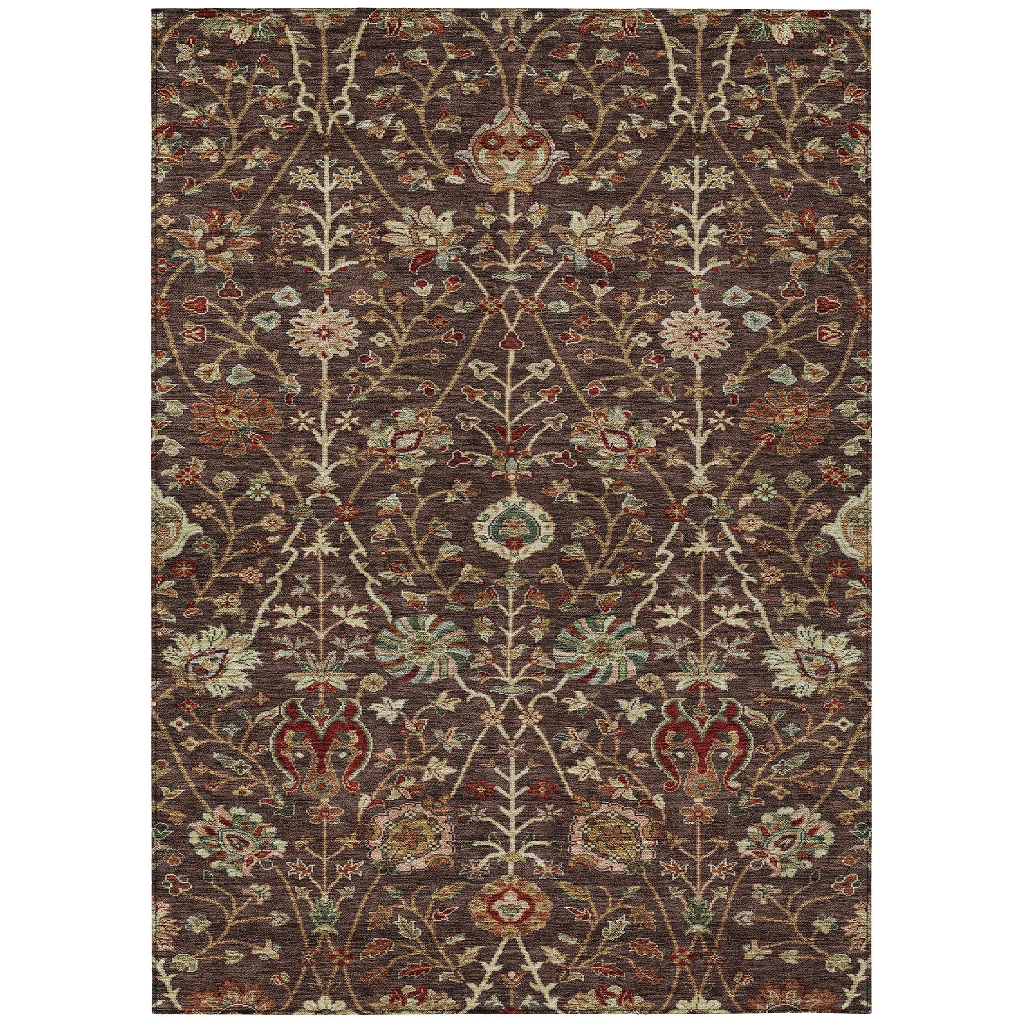Machine Washable Indoor/ Outdoor Traditional Kashan Chantille Rug