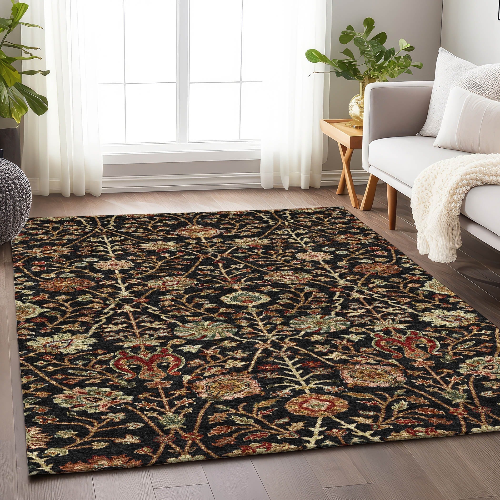 Machine Washable Indoor/ Outdoor Traditional Kashan Chantille Rug