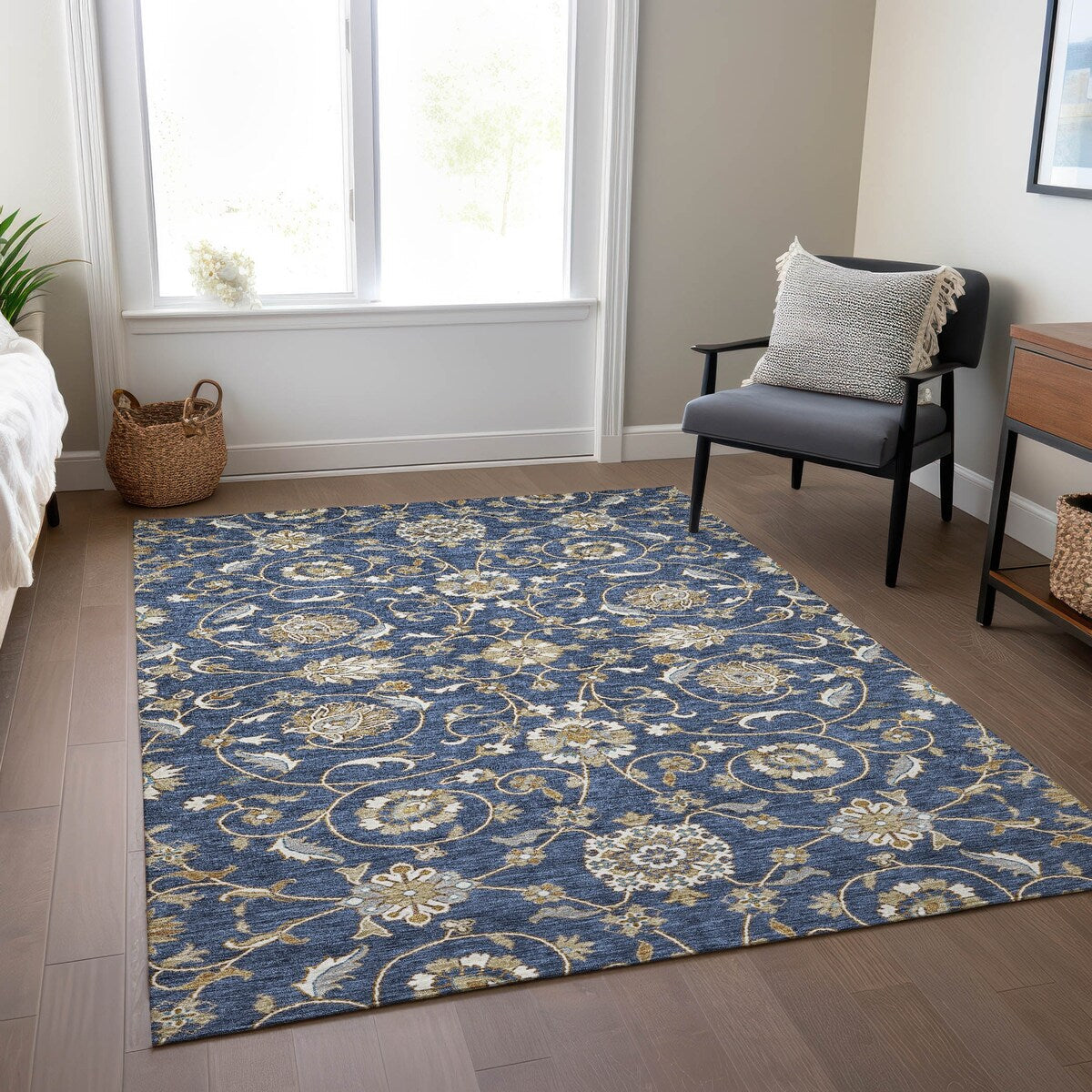 Machine Washable Indoor/ Outdoor Traditional KashanChantille Rug