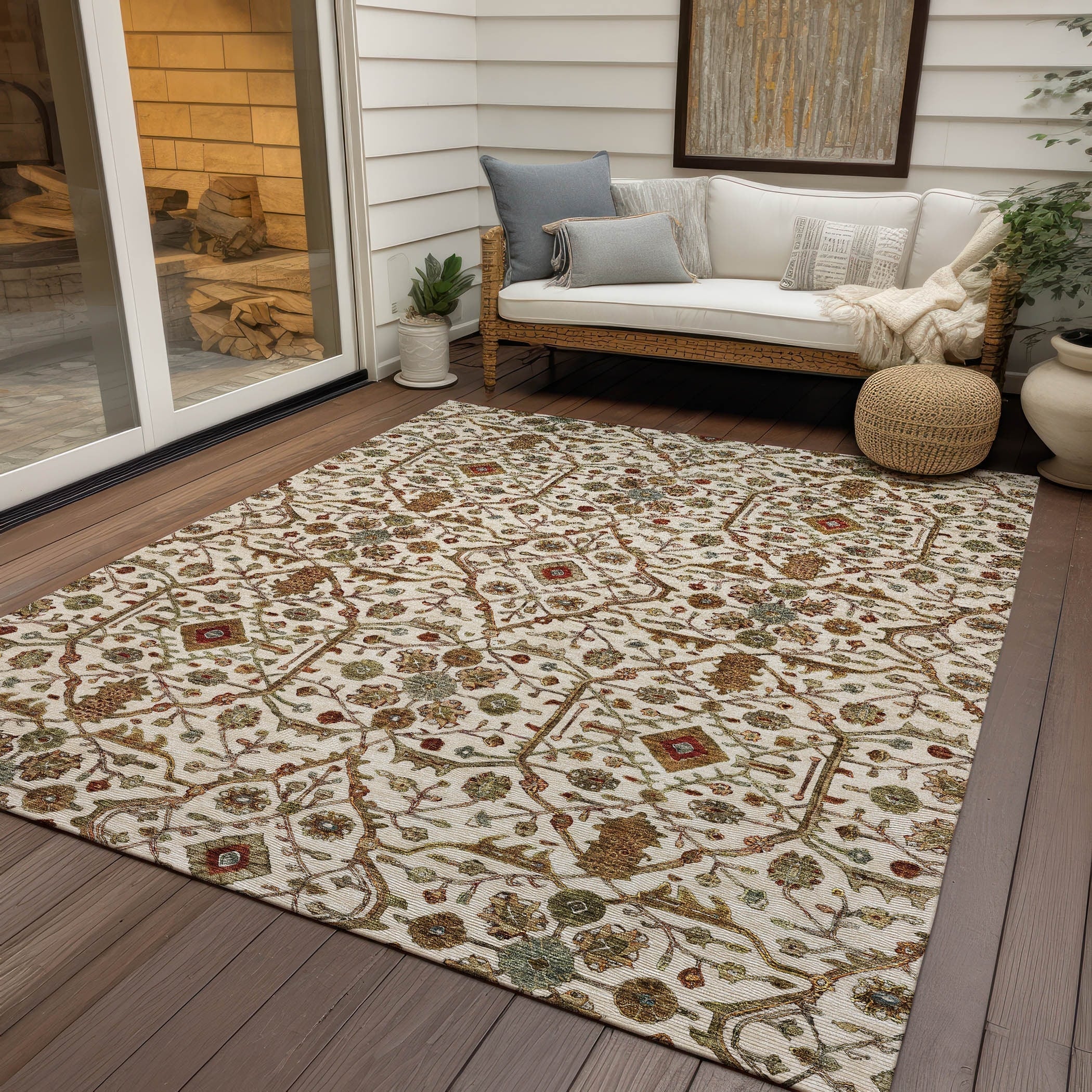 Machine Washable Indoor/ Outdoor Traditional Persian Chantille Rug