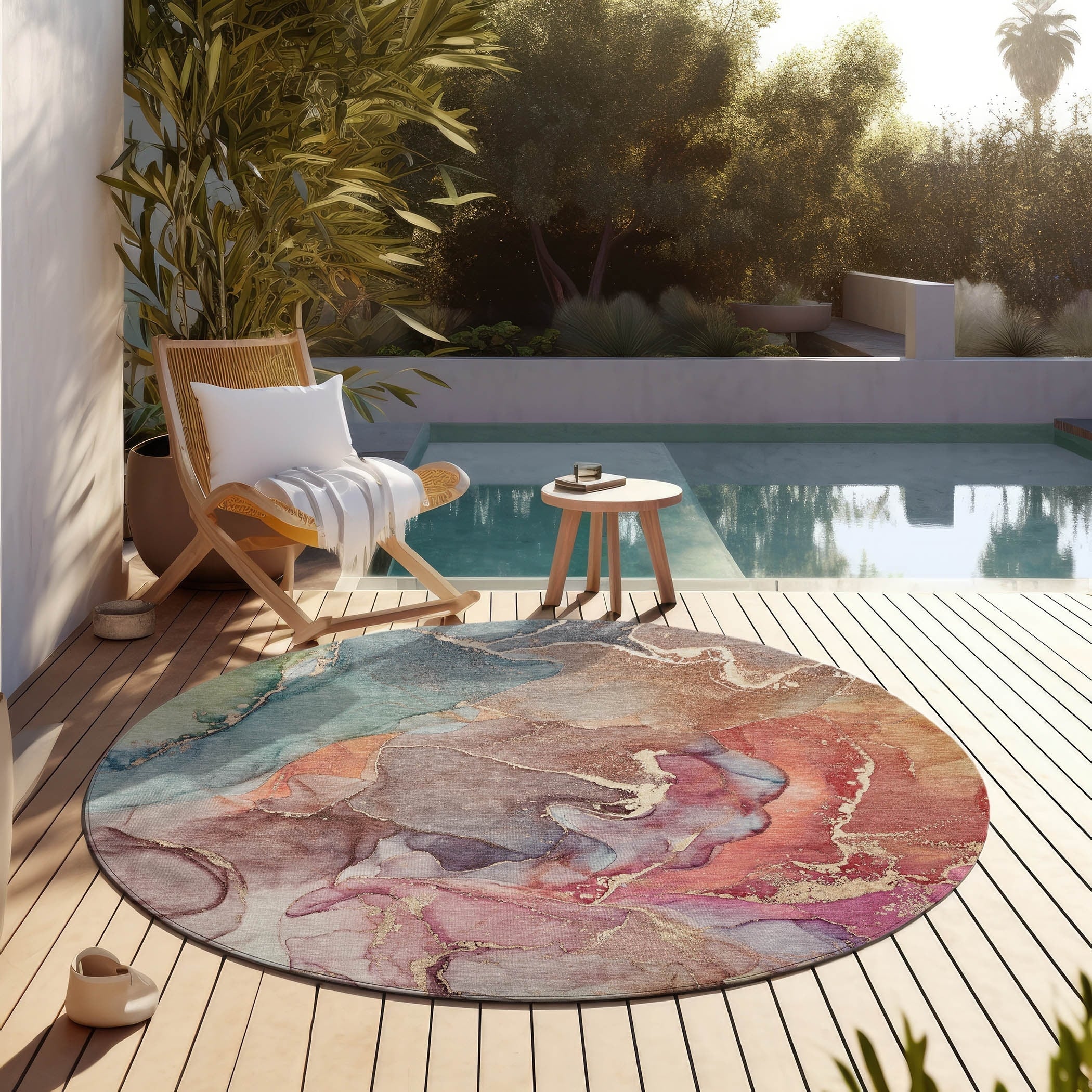 Machine Washable Indoor/ Outdoor Chantille Watercolor Rug