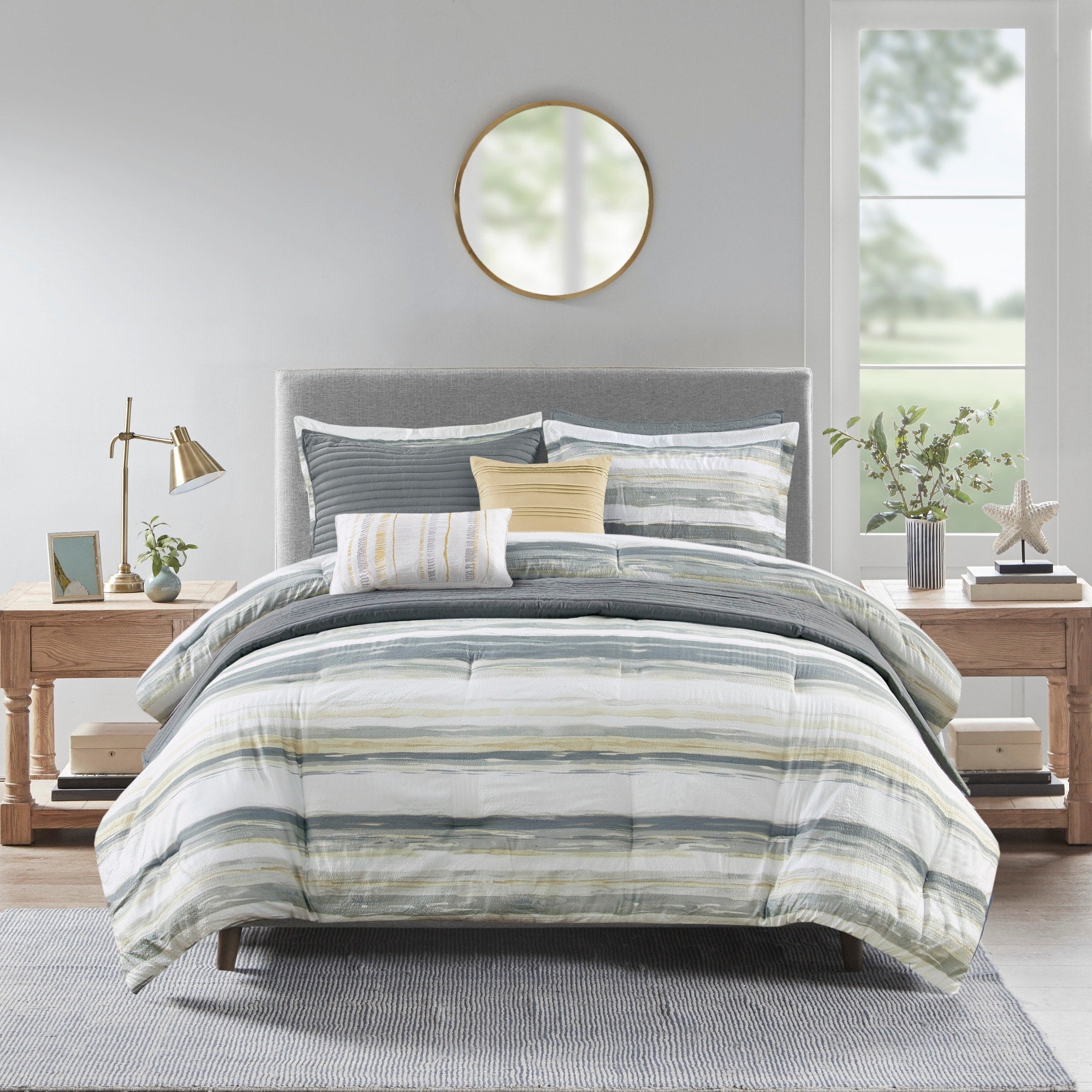 Madison Park Anchorage 8 Piece Printed Seersucker Comforter and Quilt Set Collection