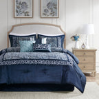 Madison Park Elaine Navy 7 Piece Jacquard Comforter Set