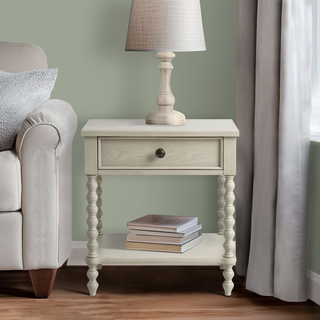 Madison Park Signature Beckett Turned Wood Spindle Nightstand with Drawer & Shelf