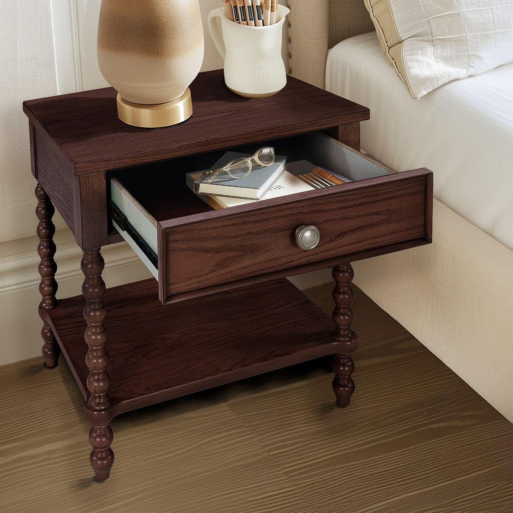Madison Park Signature Beckett Turned Wood Spindle Nightstand with Drawer & Shelf