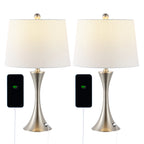 Makena 22.75 Modern Glam Iron Hourglass LED Table Lamp with USB Charging Port, (Set of 2) by JONATHAN Y
