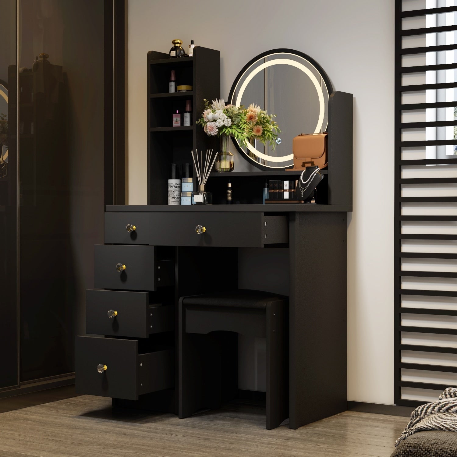 Makeup Vanity Dressing Table Set With Touch Screen Mirror & Stool