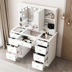 Makeup Vanity w/Tri-Fold Mirror Certified Lighting Glass Top Dresser