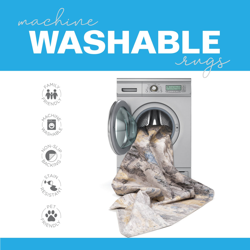 Vista Home Marissa Washable Abstract Grey/ Blue Indoor Area Rug