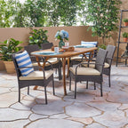 Mason Outdoor 7 Piece Acacia Wood and Wicker Dining Set by Christopher Knight Home
