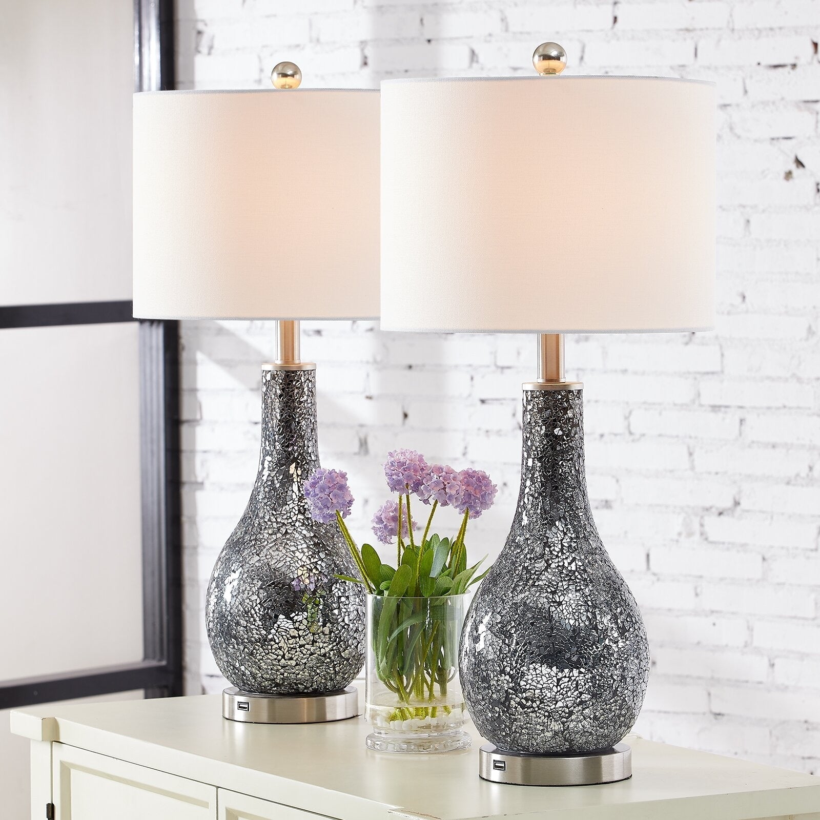 25.25 Glass Table Lamp Set with USB (Set of 2)