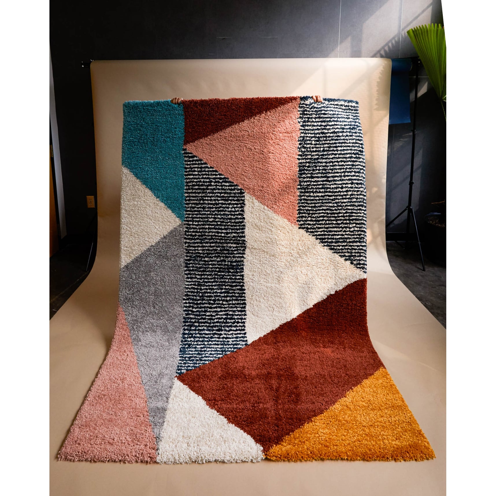 Merril Mid-century Modern Color Block Shag Area Rug