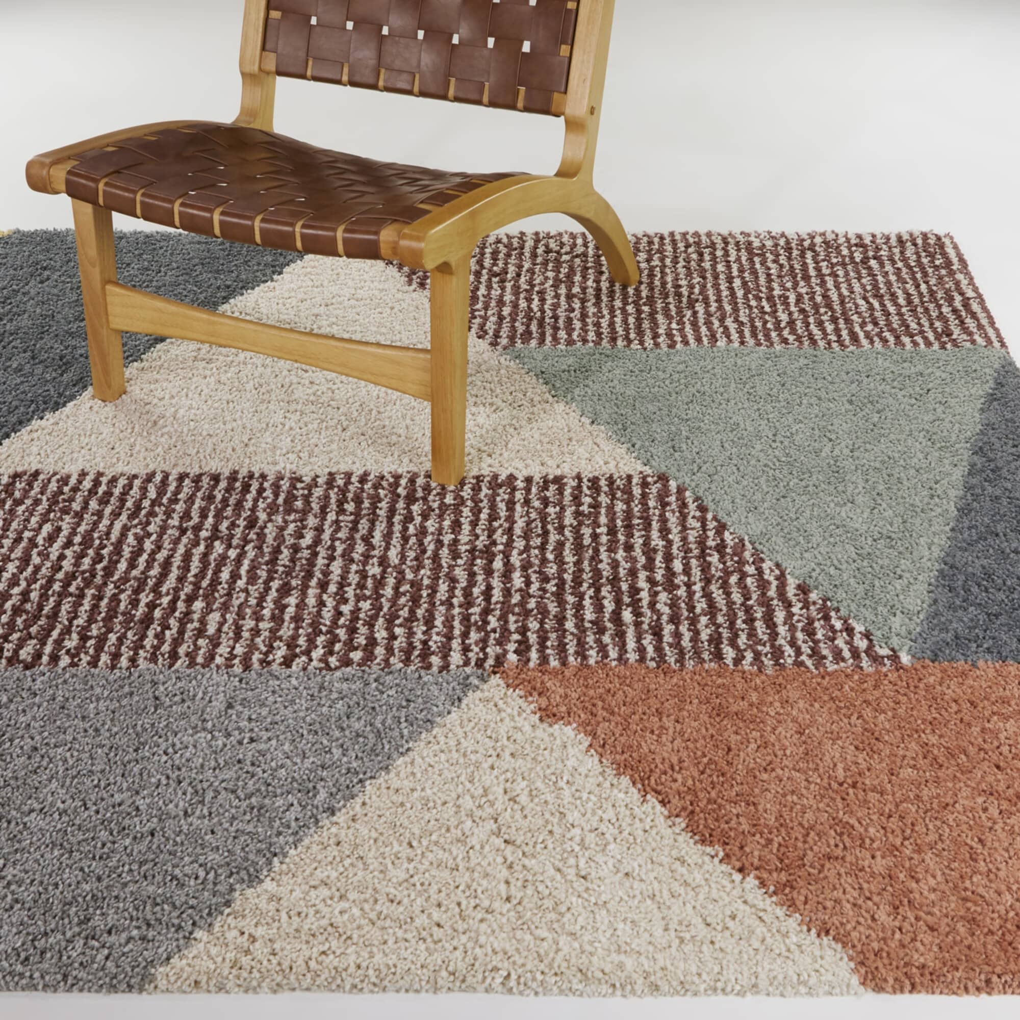 Merril Mid-century Modern Color Block Shag Area Rug