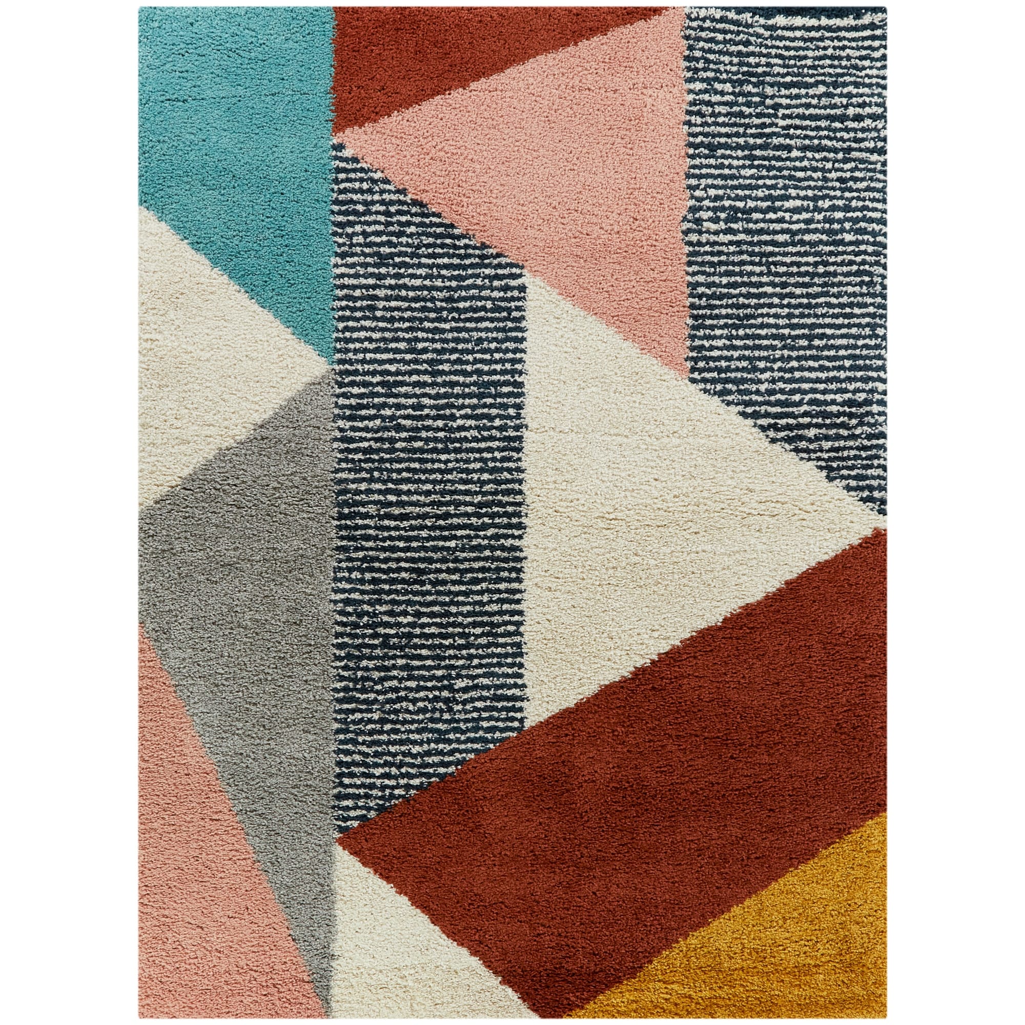 Merril Mid-century Modern Color Block Shag Area Rug