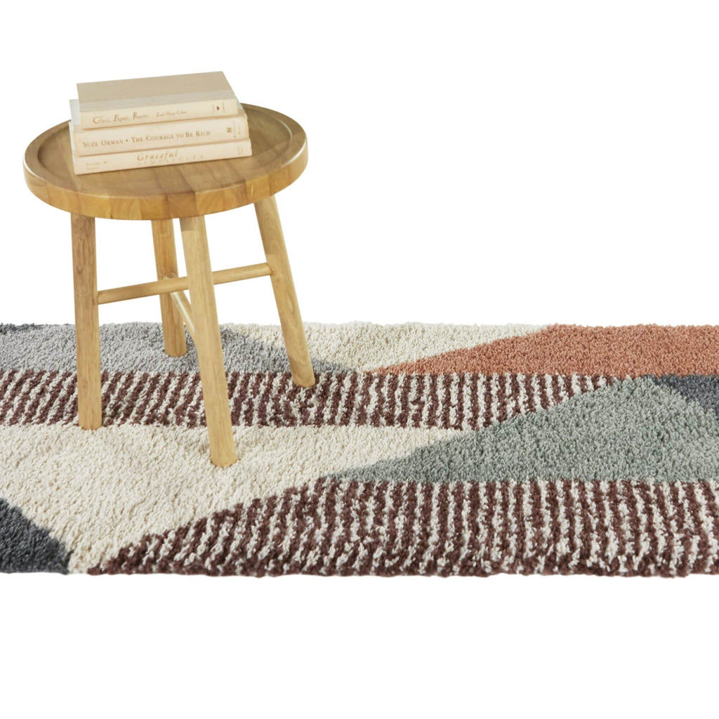 Merril Mid-century Modern Color Block Shag Area Rug