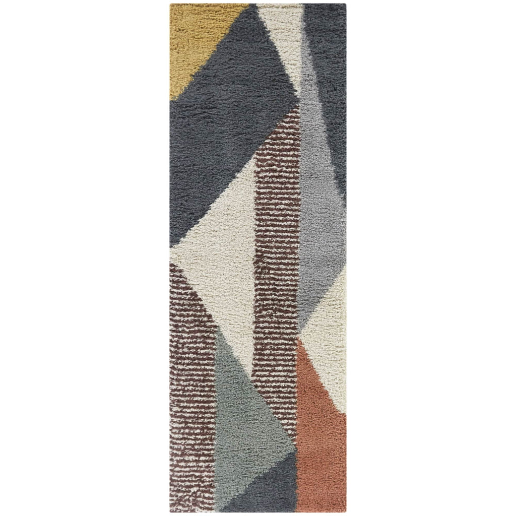 Merril Mid-century Modern Color Block Shag Area Rug