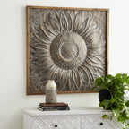 Metal Floral Sunflower Wall Decor with Embossed Details - Gray - Roche River Decor