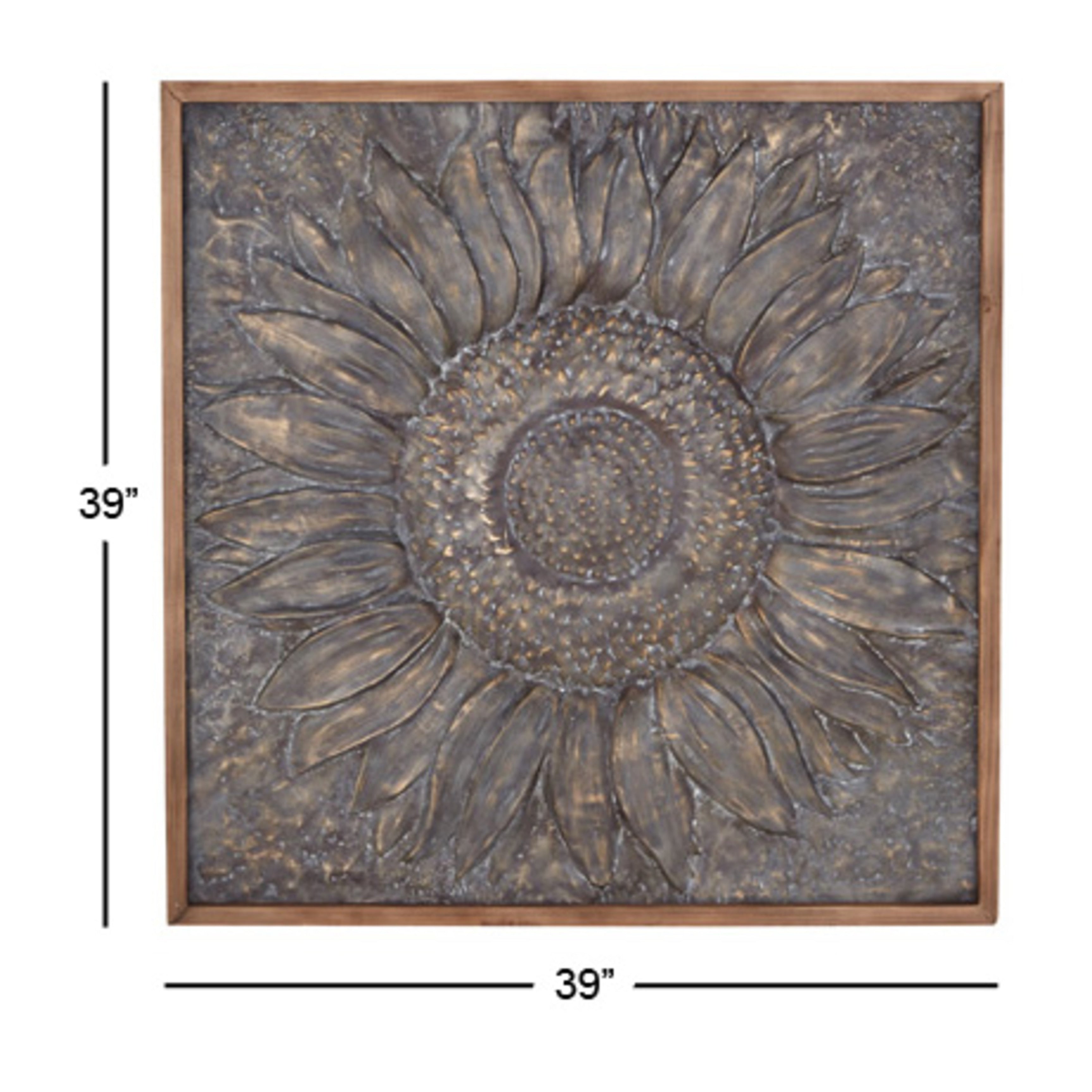 Metal Floral Sunflower Wall Decor with Embossed Details - Gray - Roche River Decor