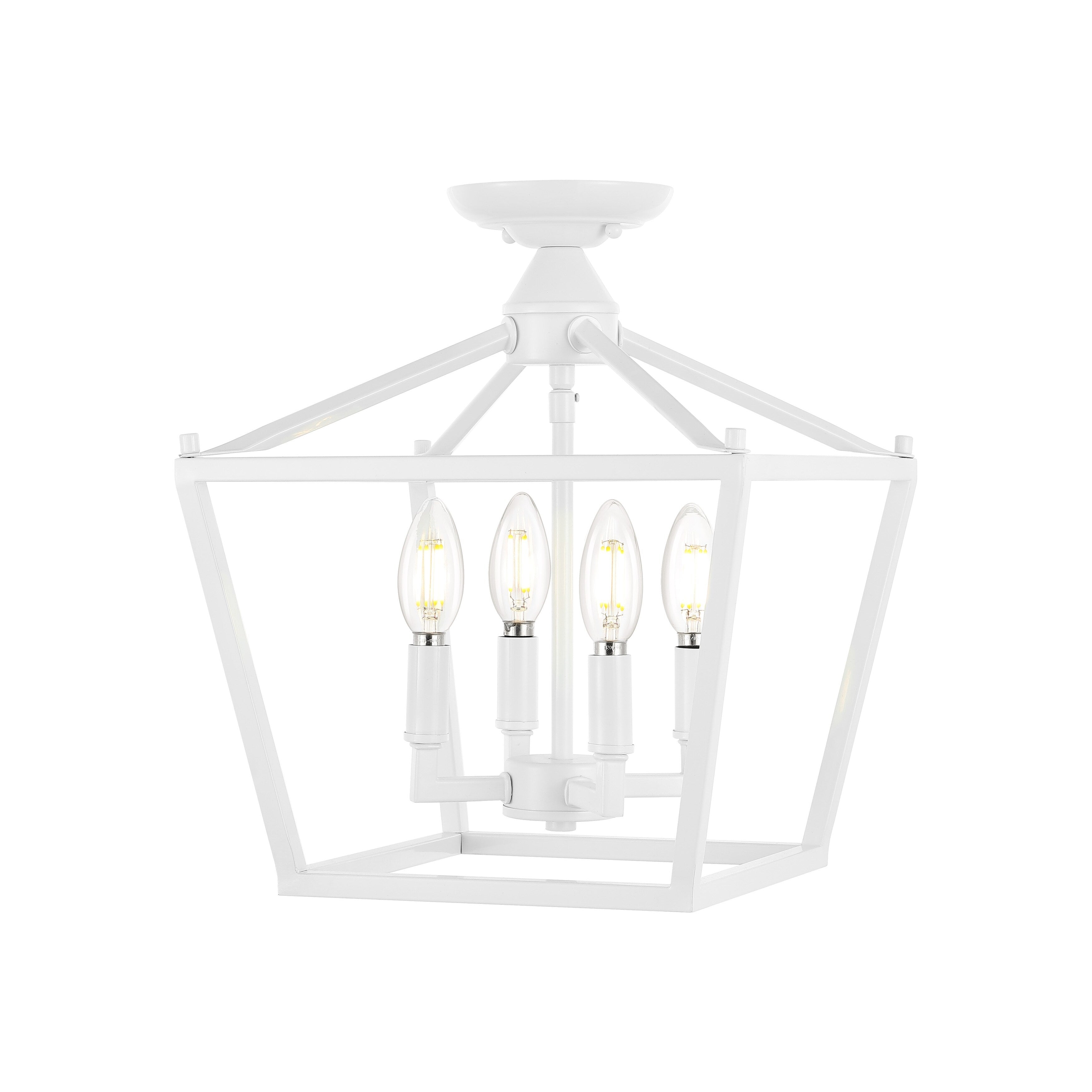 Milton Mini Lantern 4-Light Iron Modern Farmhouse LED Flush Mount, by JONATHAN Y