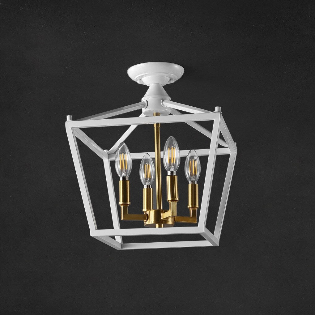 Milton Mini Lantern 4-Light Iron Modern Farmhouse LED Flush Mount, by JONATHAN Y
