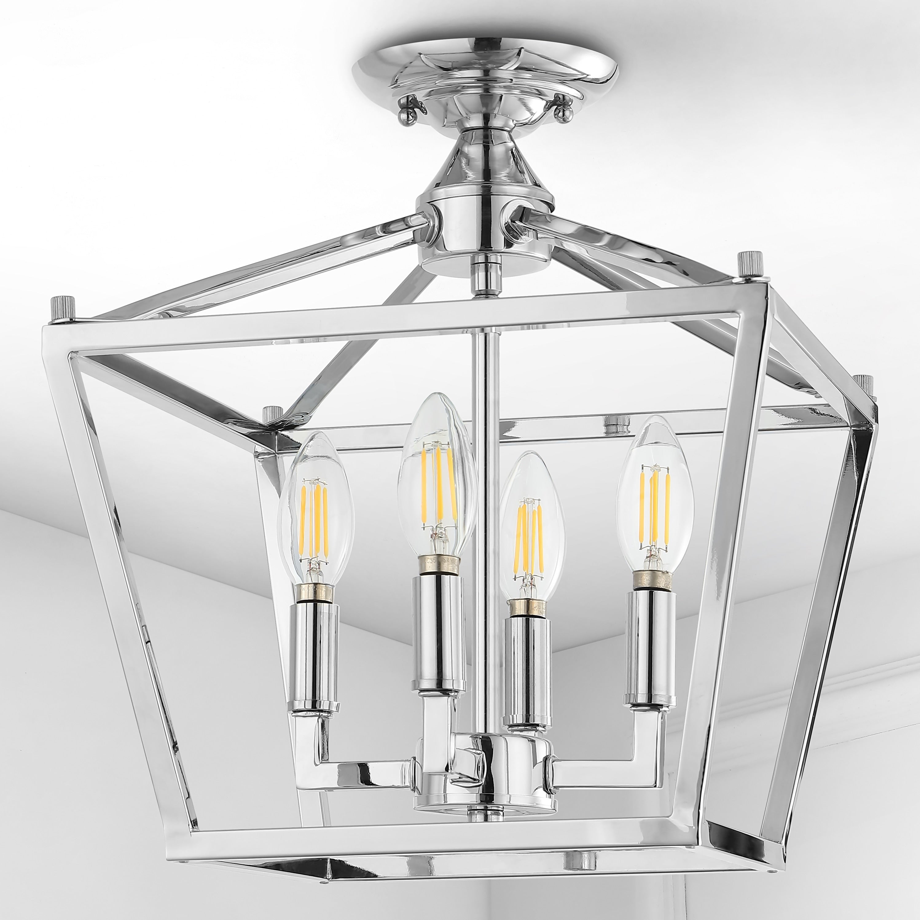 Milton Mini Lantern 4-Light Iron Modern Farmhouse LED Flush Mount, by JONATHAN Y