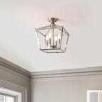 Milton Mini Lantern 4-Light Iron Modern Farmhouse LED Flush Mount, by JONATHAN Y