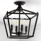Milton Mini Lantern 4-Light Iron Modern Farmhouse LED Flush Mount, by JONATHAN Y