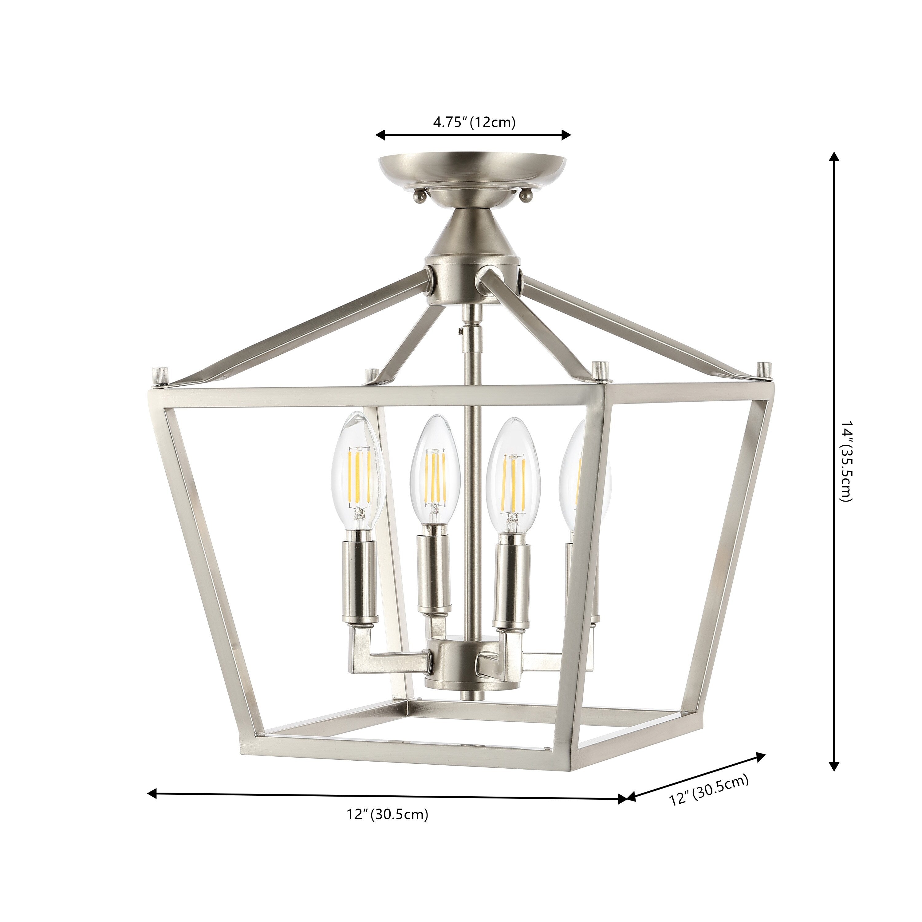 Milton Mini Lantern 4-Light Iron Modern Farmhouse LED Flush Mount, by JONATHAN Y