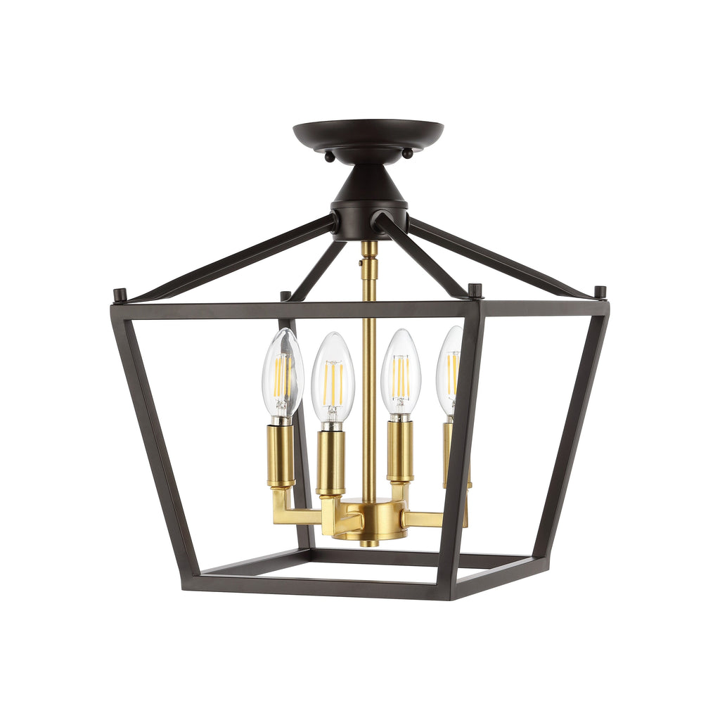 Milton Mini Lantern 4-Light Iron Modern Farmhouse LED Flush Mount, by JONATHAN Y