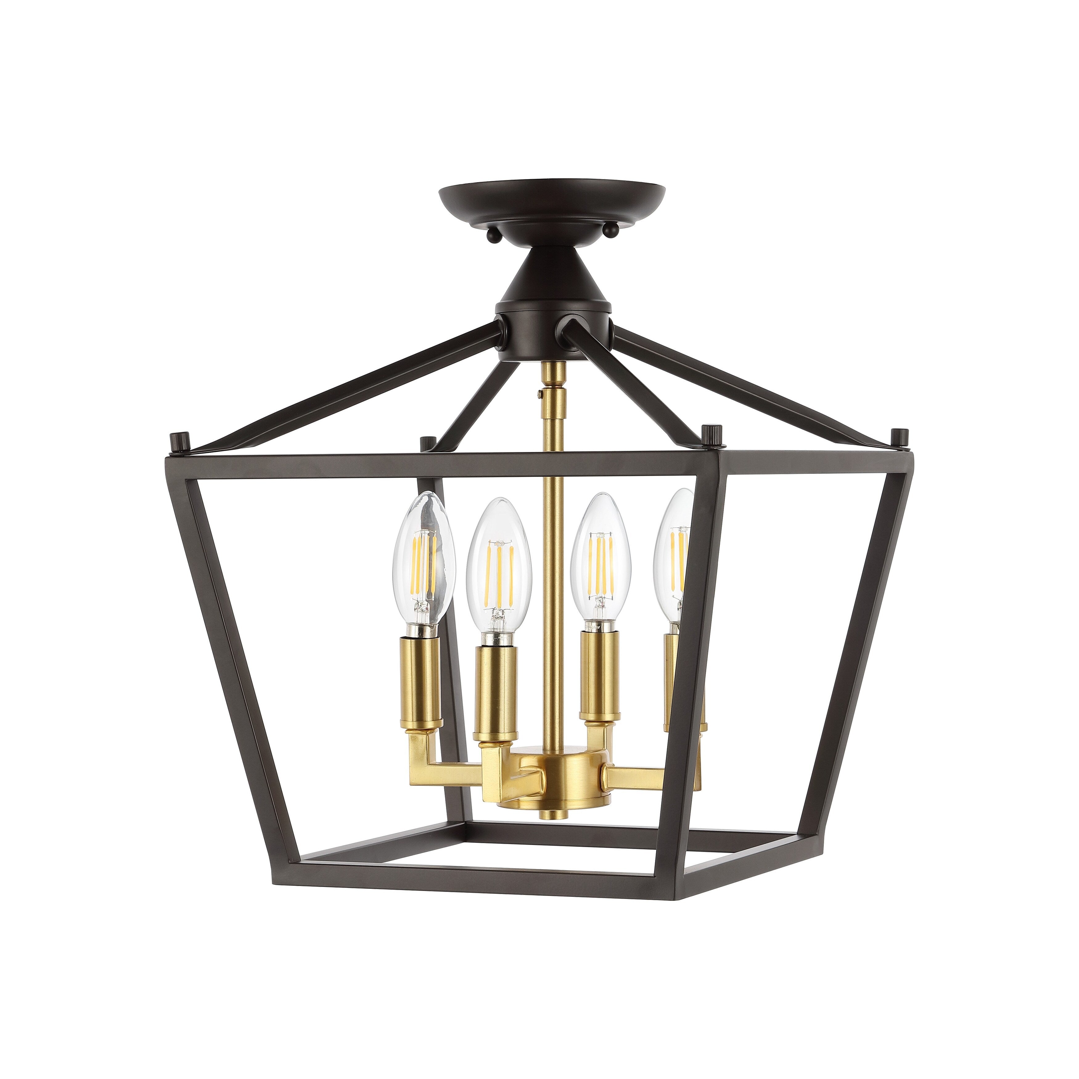 Milton Mini Lantern 4-Light Iron Modern Farmhouse LED Flush Mount, by JONATHAN Y