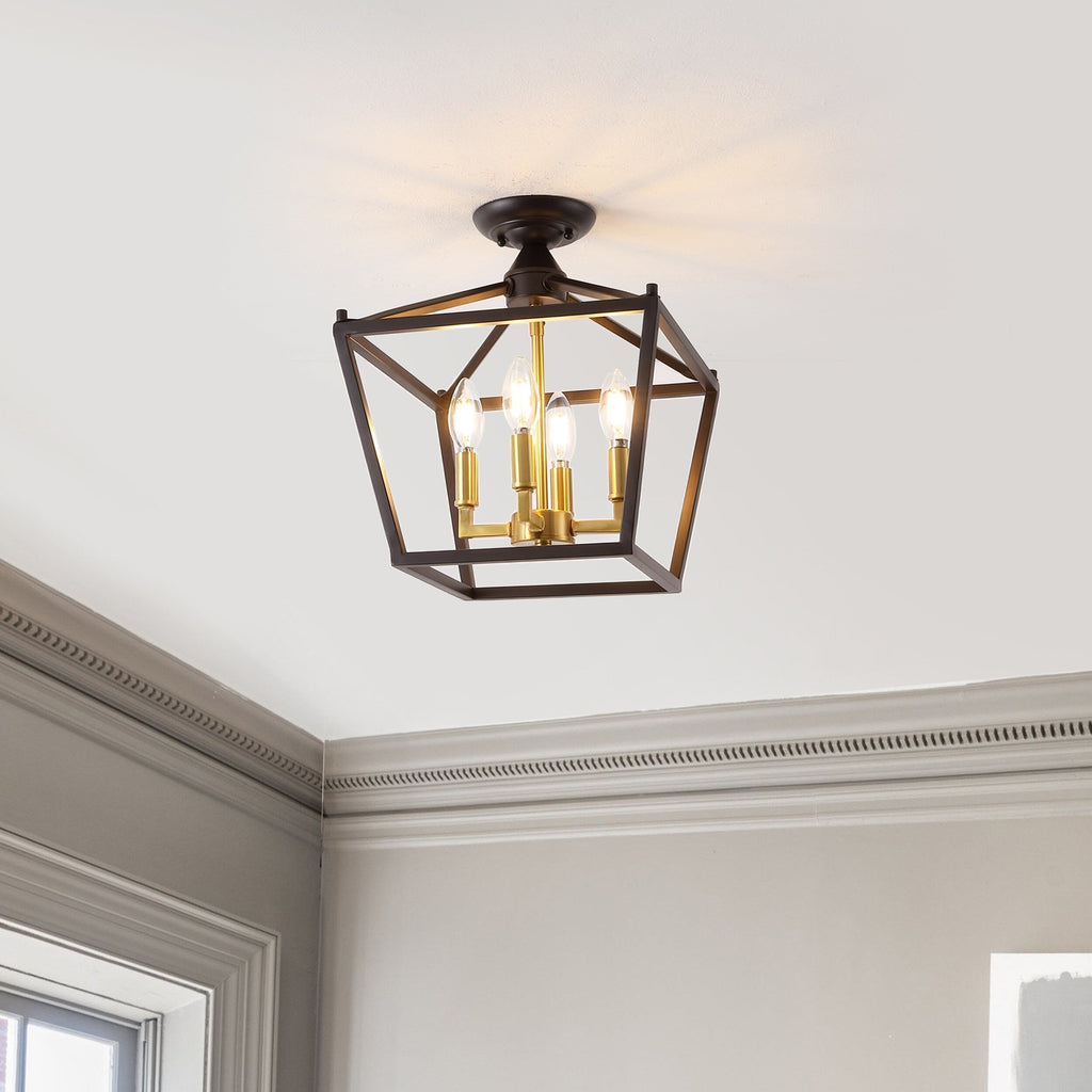 Milton Mini Lantern 4-Light Iron Modern Farmhouse LED Flush Mount, by JONATHAN Y