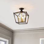 Milton Mini Lantern 4-Light Iron Modern Farmhouse LED Flush Mount, by JONATHAN Y