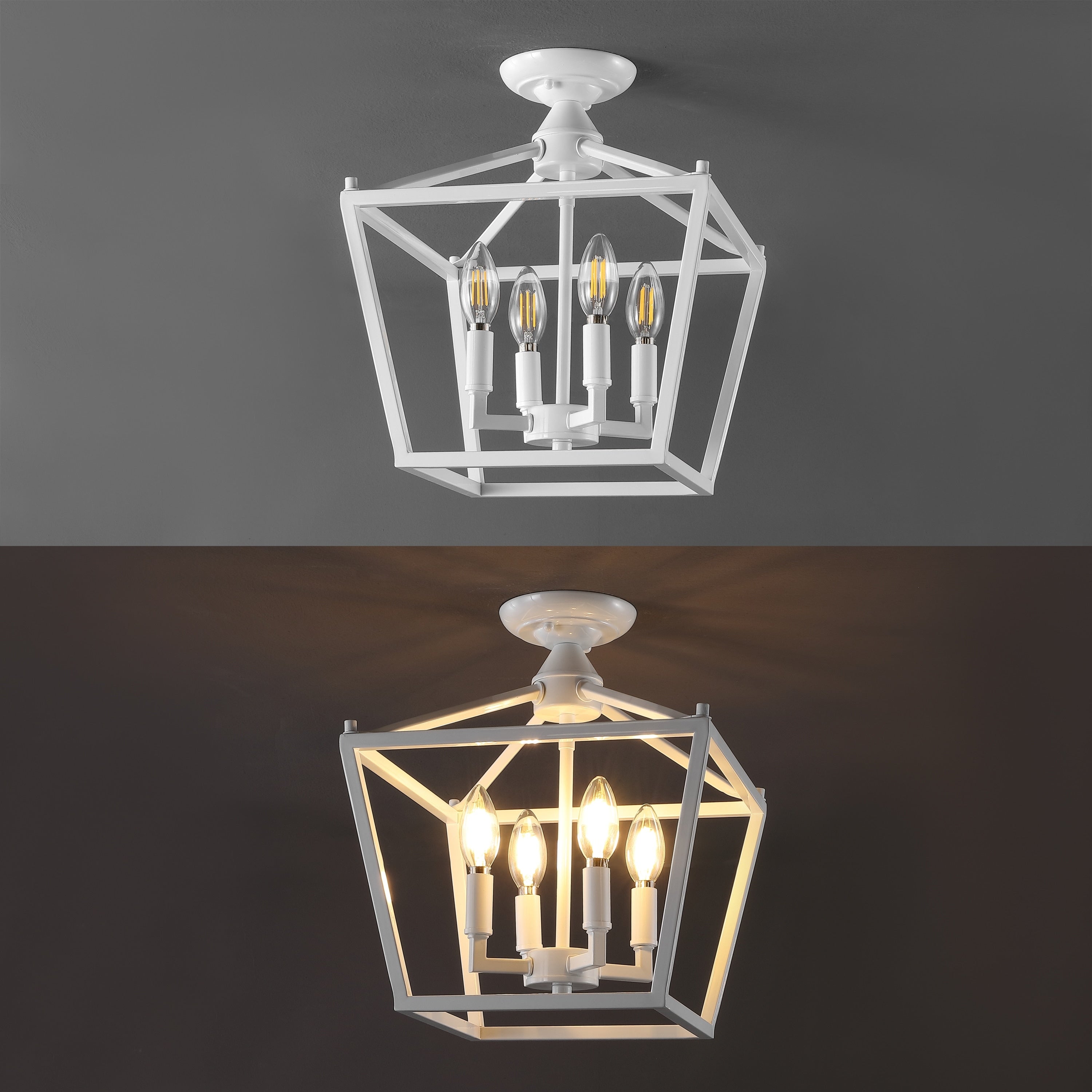 Milton Mini Lantern 4-Light Iron Modern Farmhouse LED Flush Mount, by JONATHAN Y