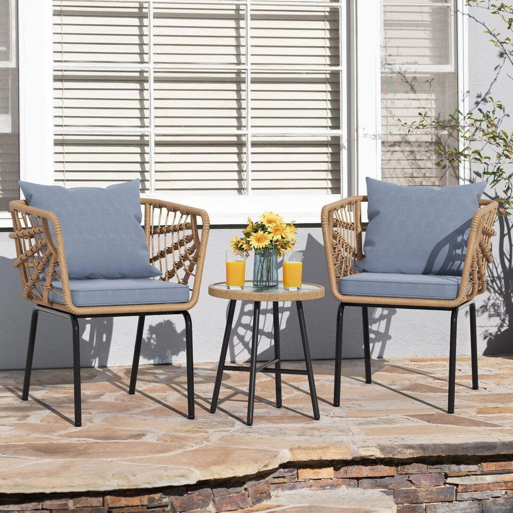 Moasis 3 Pieces Outdoor Wicker Furniture Patio Bistro Set with 2 Chairs and Coffee Table