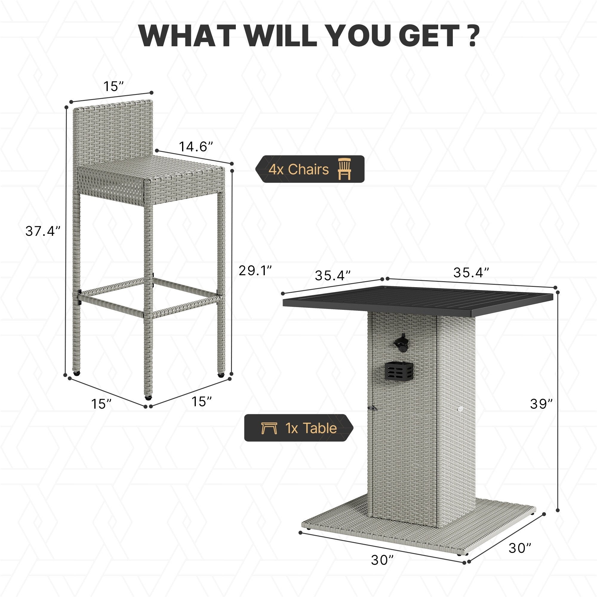 Moasis 5-Piece Outdoor Furniture Wicker Bar Set - 5 PCS