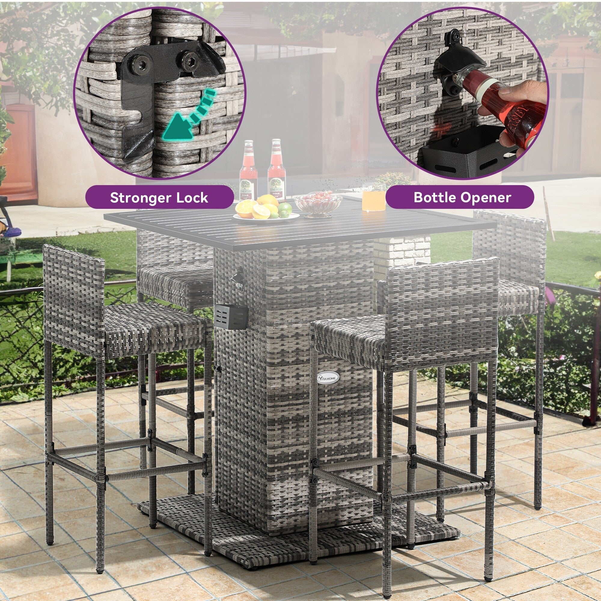 Moasis 5-Piece Outdoor Furniture Wicker Bar Set - 5 PCS