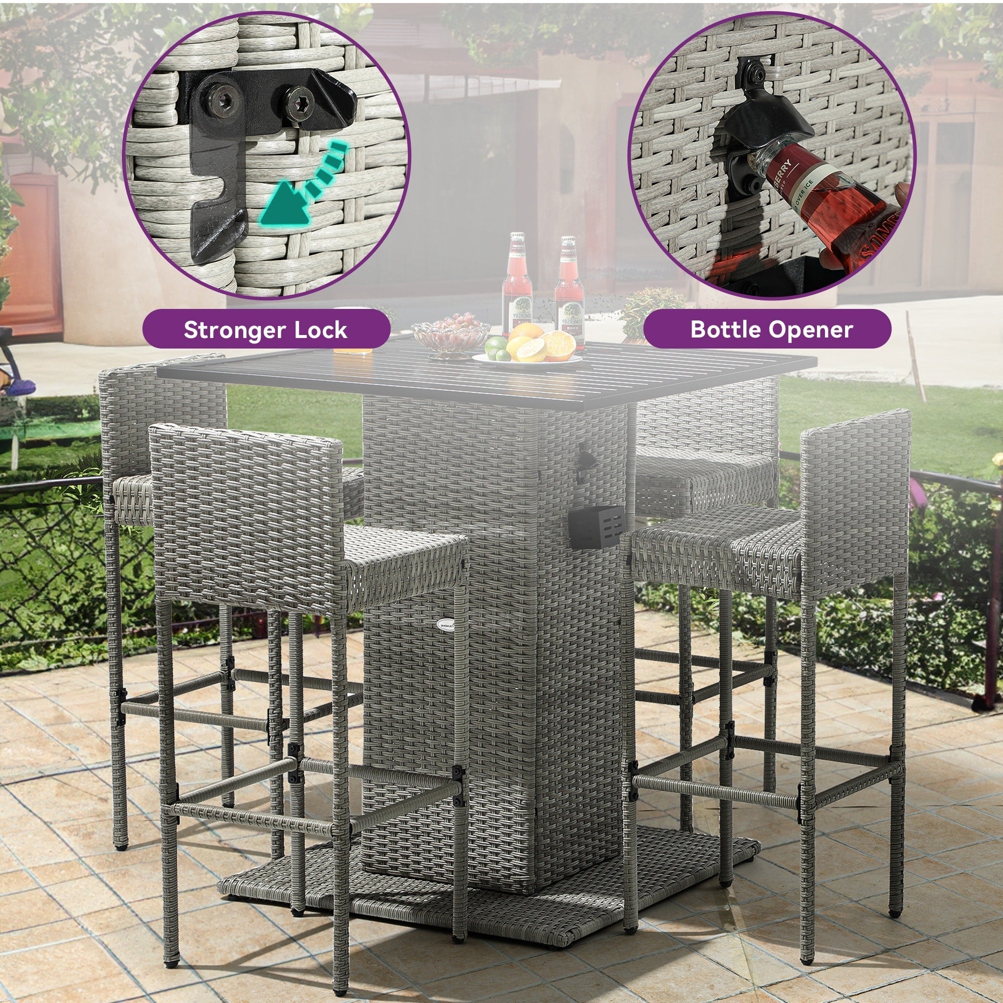 Moasis 5-Piece Outdoor Furniture Wicker Bar Set - 5 PCS