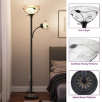 Moasis 71 Traditional Torchiere Floor Lamp with Adjustable Reading Light, Alabaster glass shades - 71H