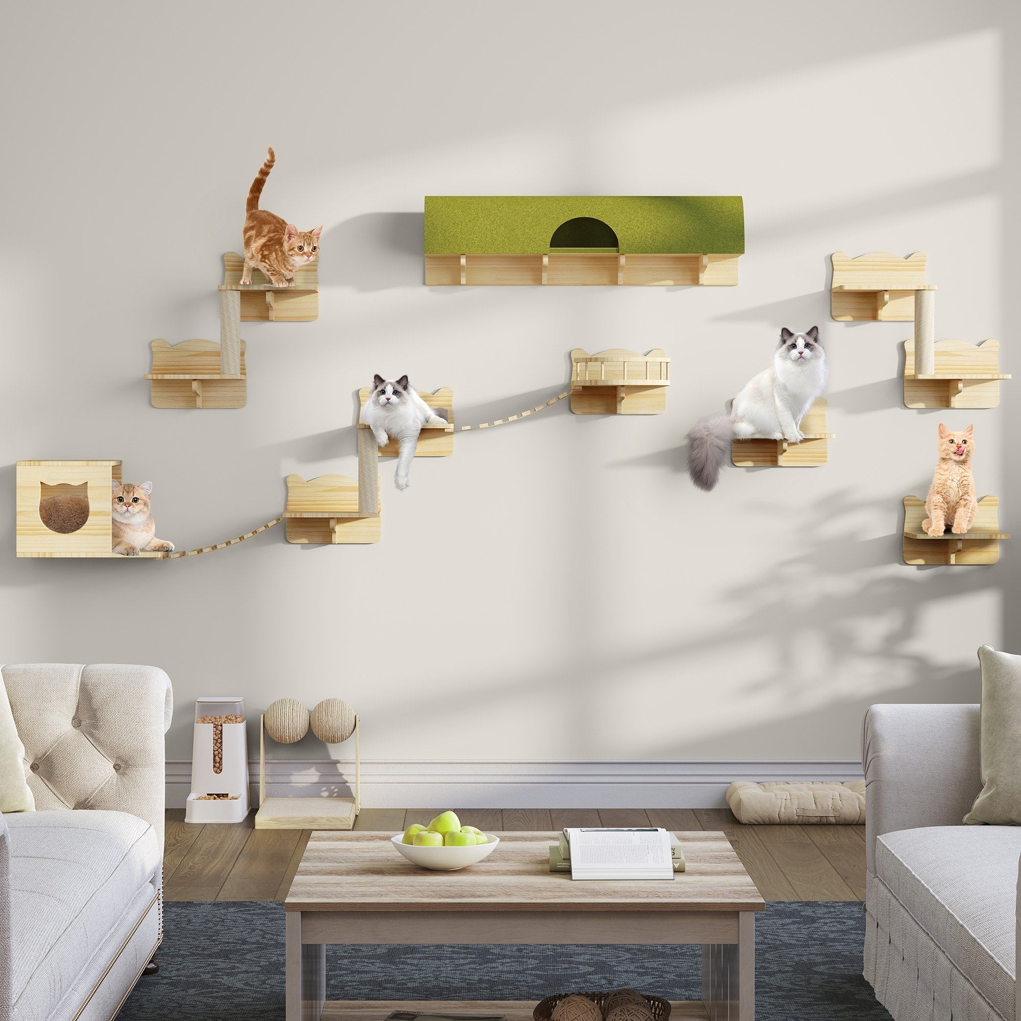 Moasis Cat Wall Shelves Set Wall Mounted Wood Cat Climber Set