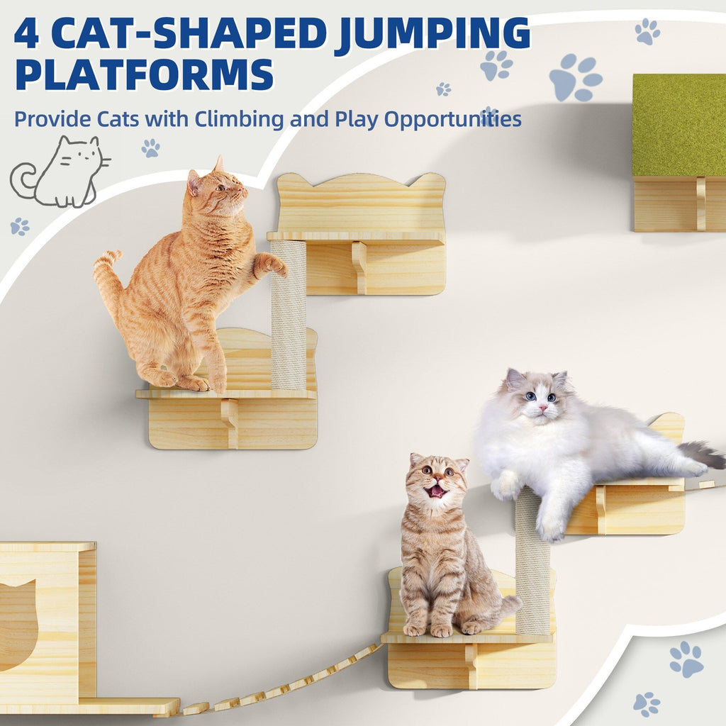 Moasis Cat Wall Shelves Set Wall Mounted Wood Cat Climber Set
