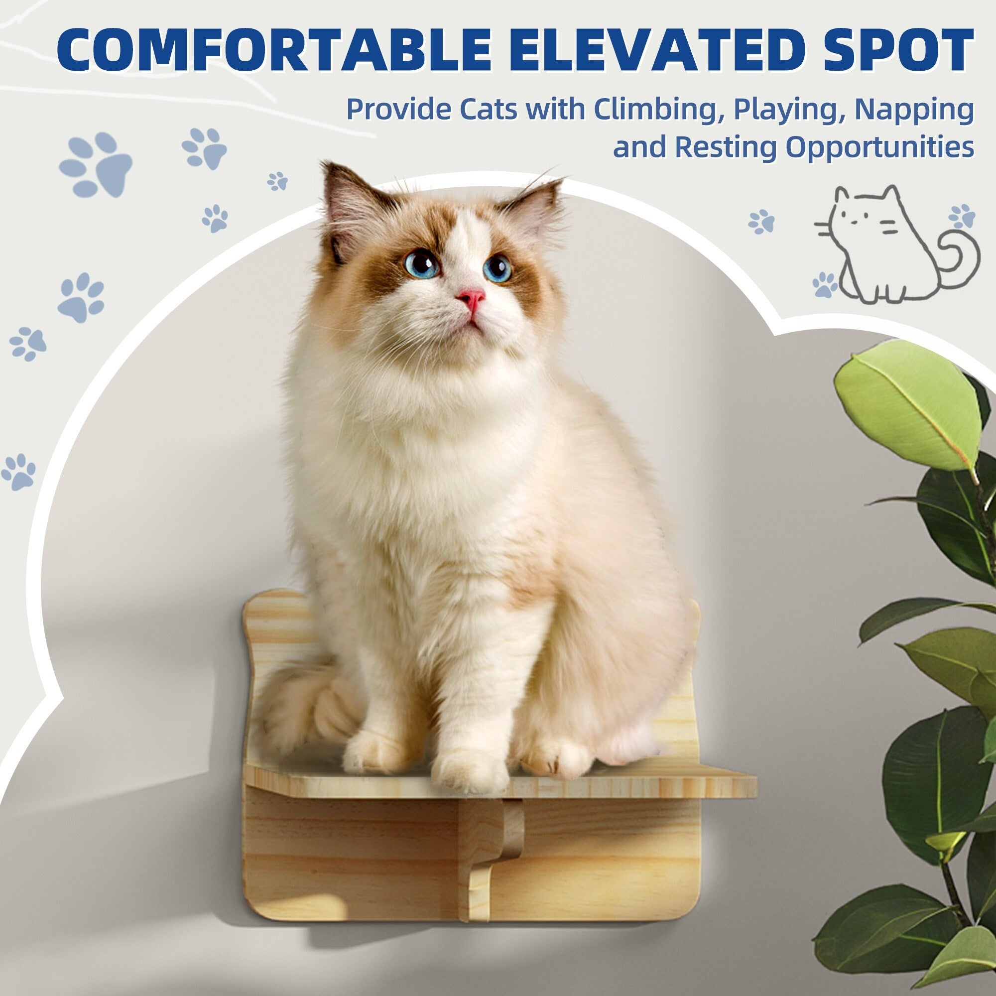 Moasis Cat Wall Shelves Set Wall Mounted Wood Cat Climber Set