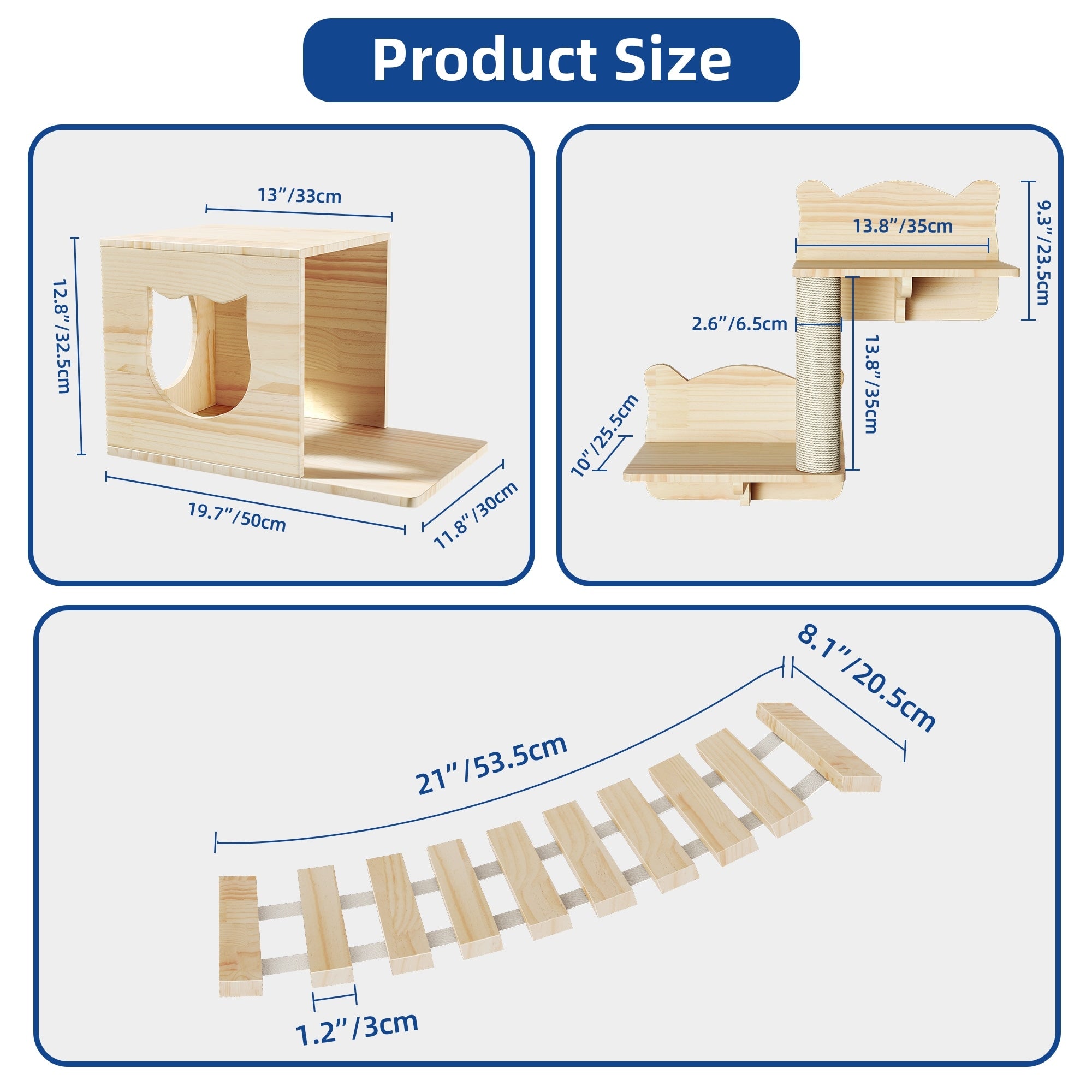 Moasis Cat Wall Shelves Set Wall Mounted Wood Cat Climber Set