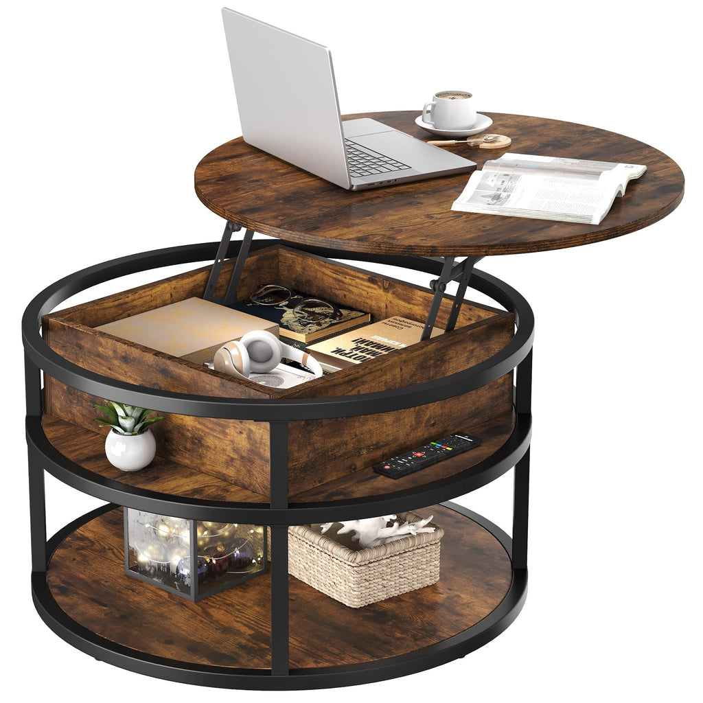 Moasis Round Lift Top Coffee Table with Hidden Storage