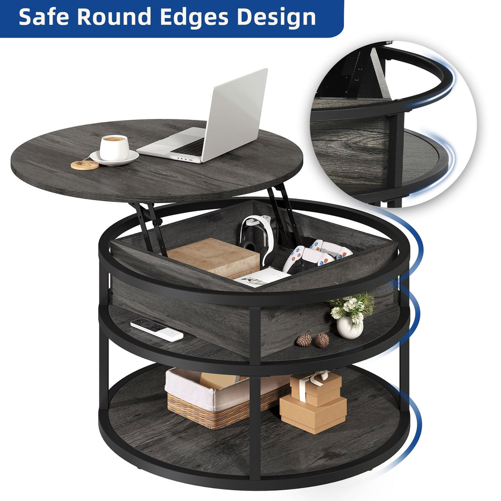 Moasis Round Lift Top Coffee Table with Hidden Storage
