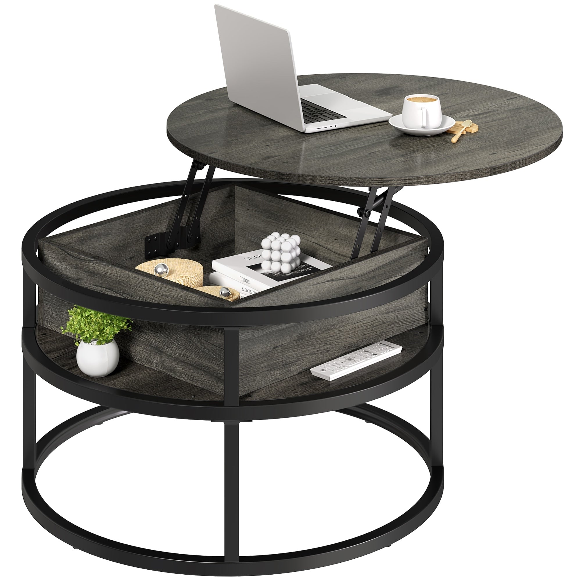Moasis Round Lift Top Coffee Table with Hidden Storage