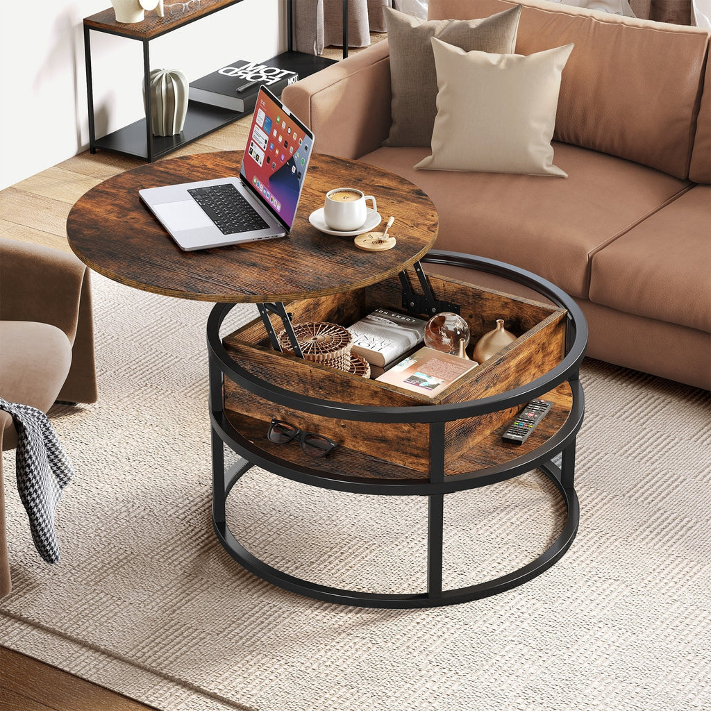 Moasis Round Lift Top Coffee Table with Hidden Storage