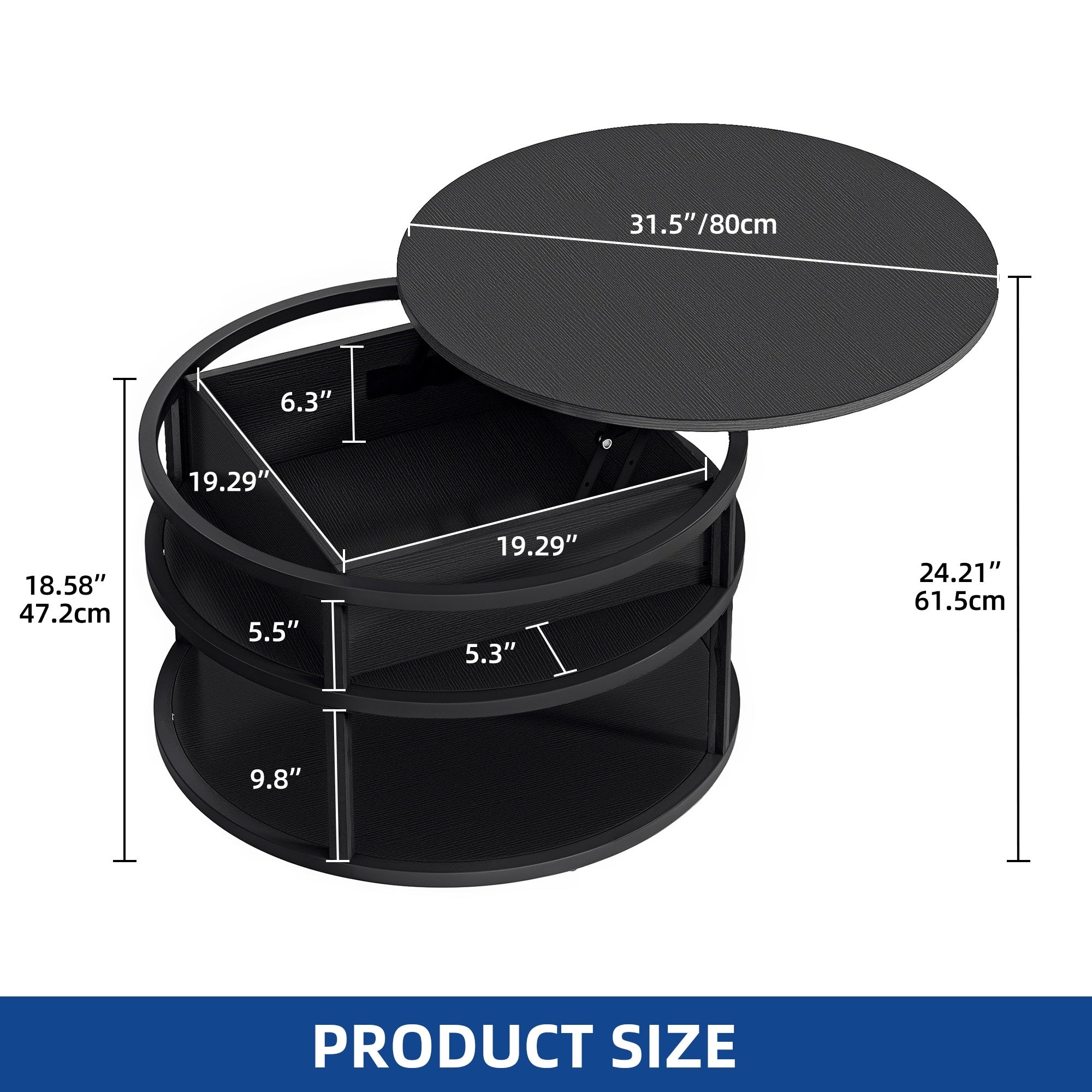 Moasis Round Lift Top Coffee Table with Hidden Storage