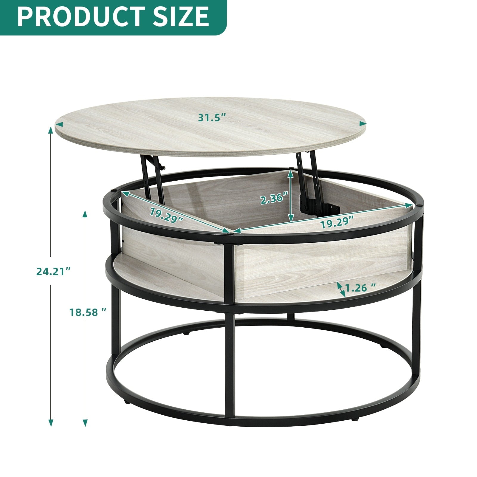 Moasis Round Lift Top Coffee Table with Hidden Storage